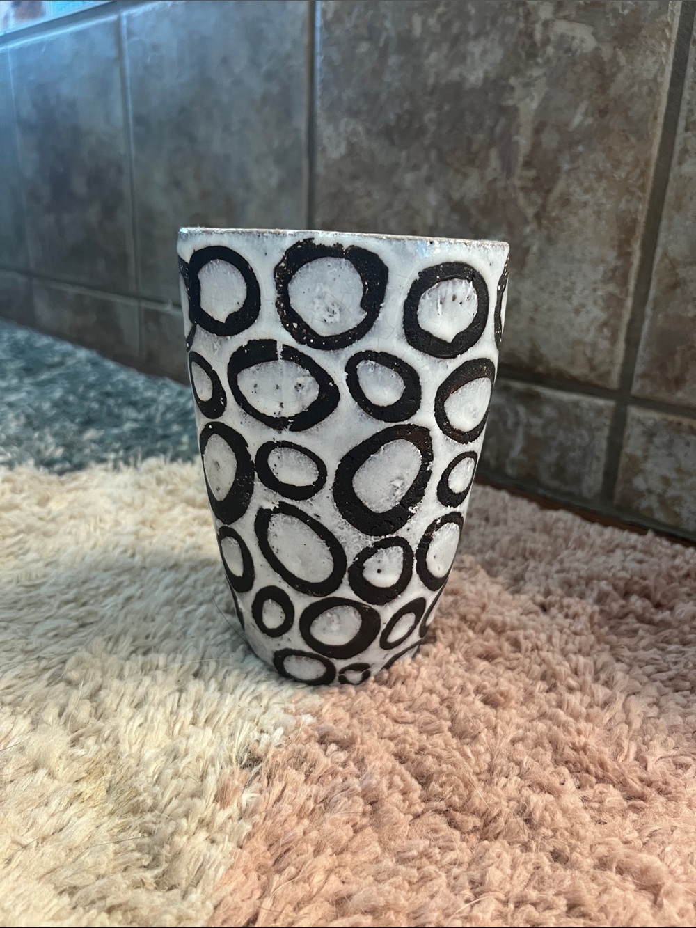 Black and White Hand-Painted Concrete Vase